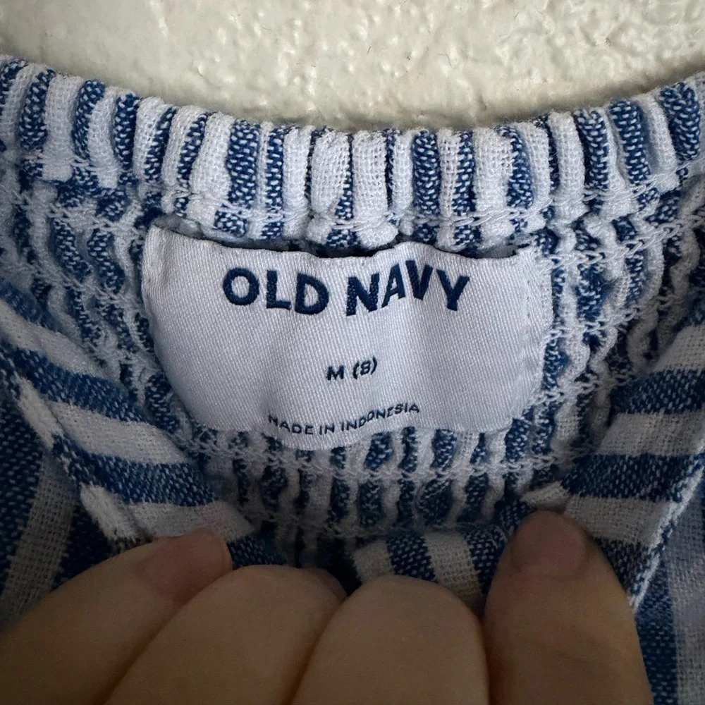 Old Navy Girls Sleeveless Linen Blend Button Front Romper 8 Blue White Stripe